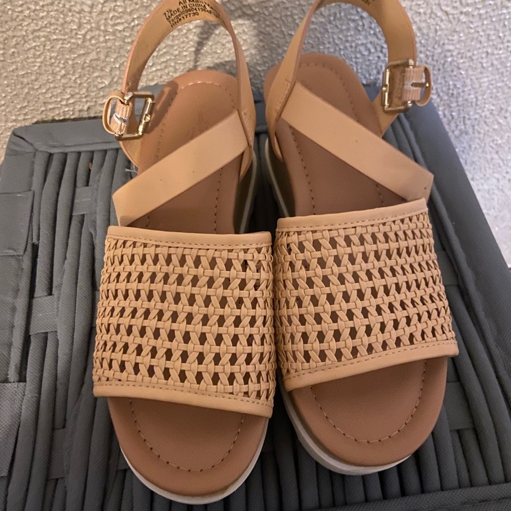 beige platform wedges